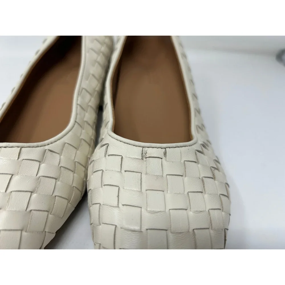 Gentle Souls By Kenneth Cole Woven Leather Block Heel Pumps Cream Shoes Sz 9.5 - Picture 8 of 9